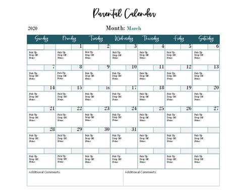 Co Parenting Calendar Template Free